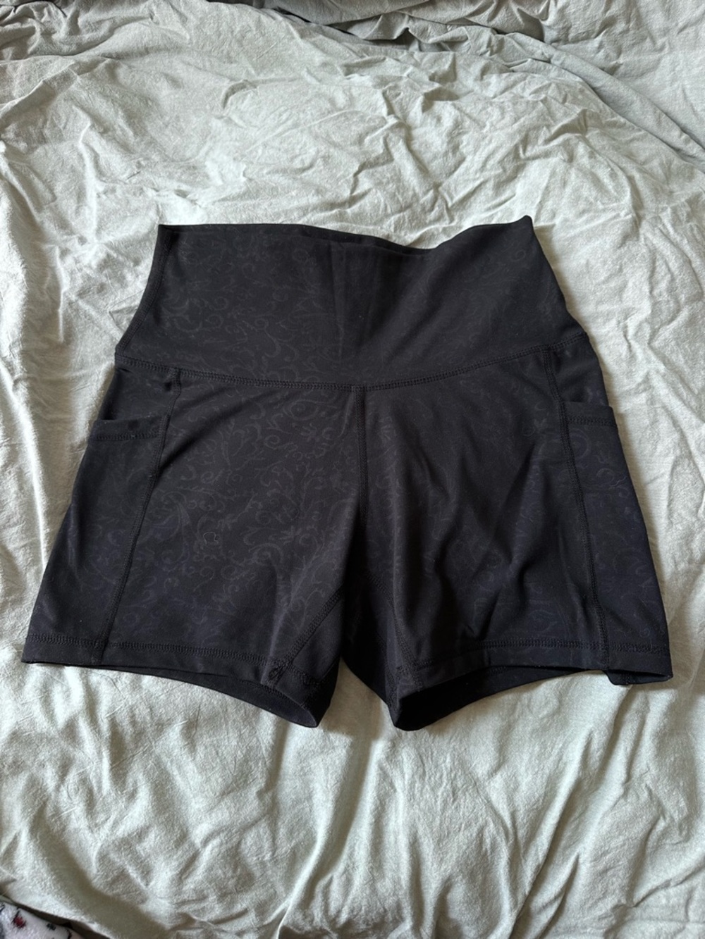 High-Waist swirl print Black Women’s Athletic Shorts with Side Pockets